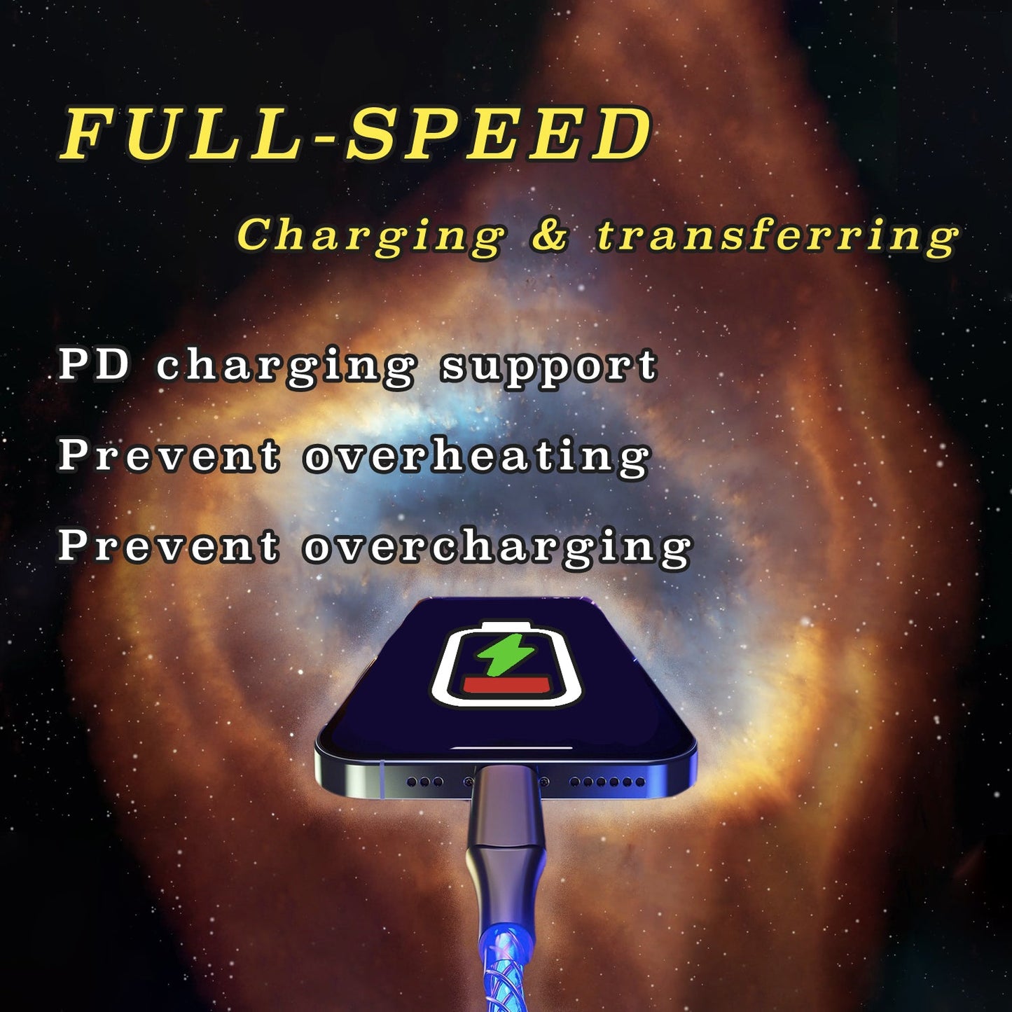 27W LED Glowing Charging Cable (USBC to Lightning)